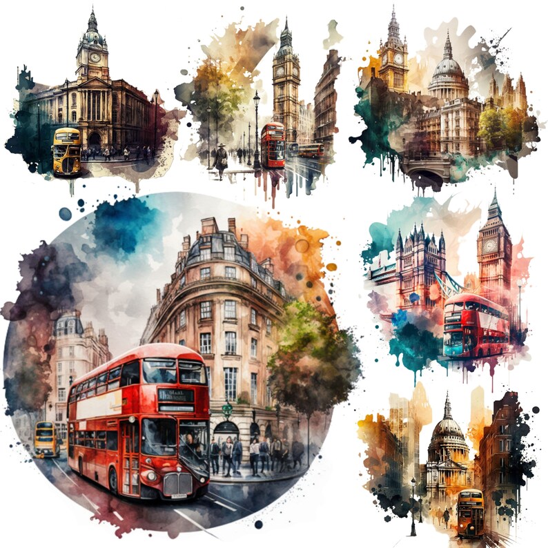 London City Clipart, United Kingdom Art, Watercolor Landmarks, London