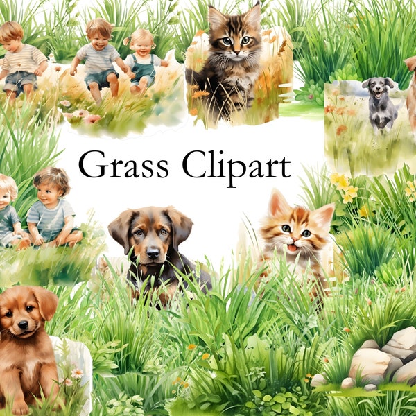 Grass Clipart - Greenery Graphics, Spring Tufts PNG, Wild Grass Clipart, Botanical Illustrations, Meadow Clipart, Animals On Grass, Art PNG