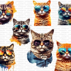 Cool Cats Clipart Cat with Sunglasses, Funny Cats PNG, Cat Drawing, Kitten Graphics, Cat Clipart PNG, Cats Download, Cute Cat Illustration image 6