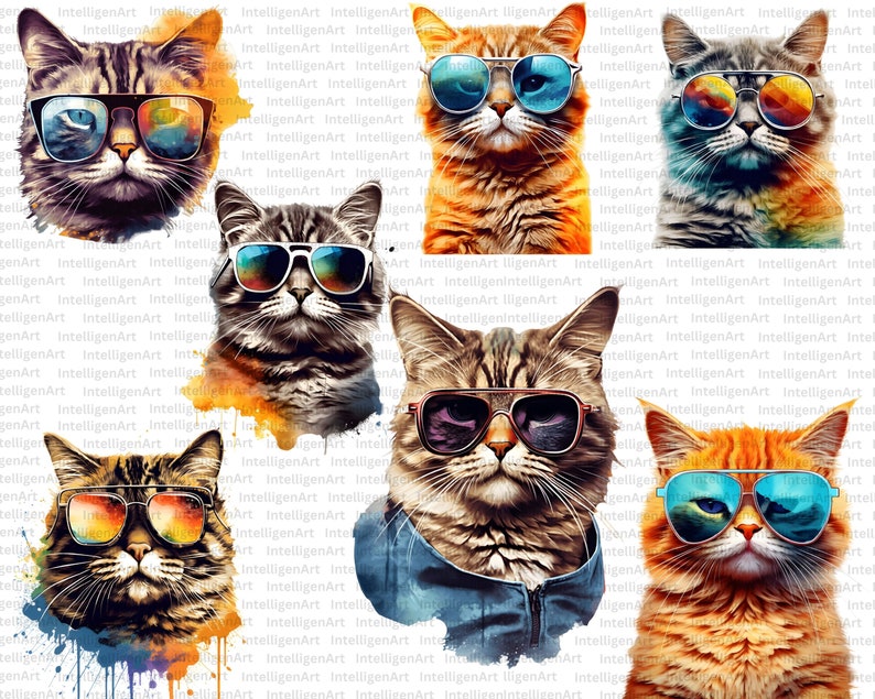 Cool Cats Clipart Cat with Sunglasses, Funny Cats PNG, Cat Drawing, Kitten Graphics, Cat Clipart PNG, Cats Download, Cute Cat Illustration image 6
