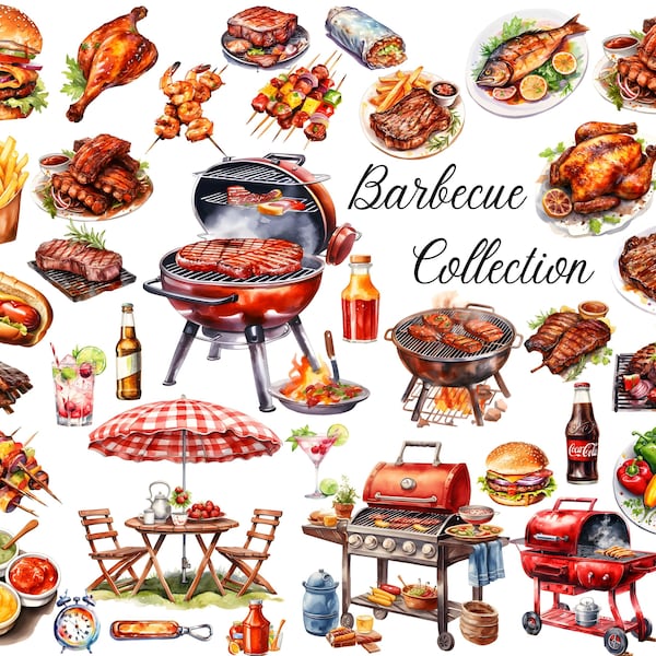 Barbecue Clipart, Summer Barbeque Graphics, BBQ Grill Party Essentials, Barbecue Grilling Art, Food Clipart, Grill Lovers, Barbecue Parties