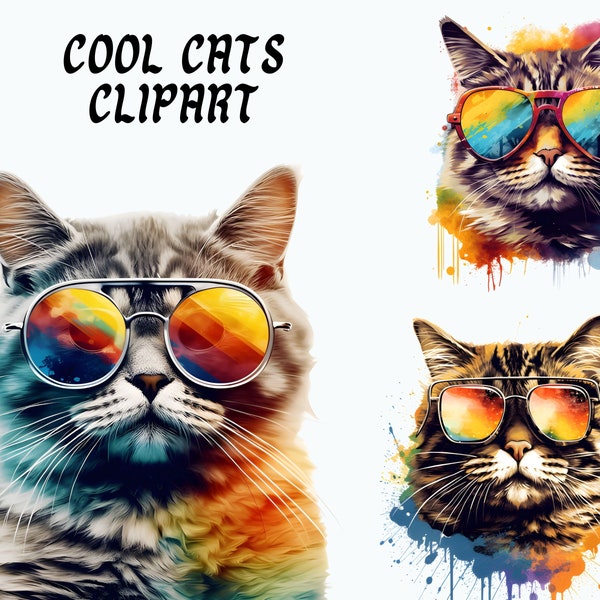 Cool Cats Clipart - Cat with Sunglasses, Funny Cats PNG, Cat Drawing, Kitten Graphics, Cat Clipart PNG, Cats Download, Cute Cat Illustration