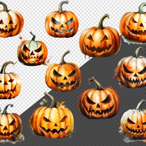 Watercolor Halloween Pumpkin Clipart PNG Pumpkin Jack O Lantern Png, Cute Halloween Clip Art, Spooky Pumpkin Png Commercial Use PNG image 4