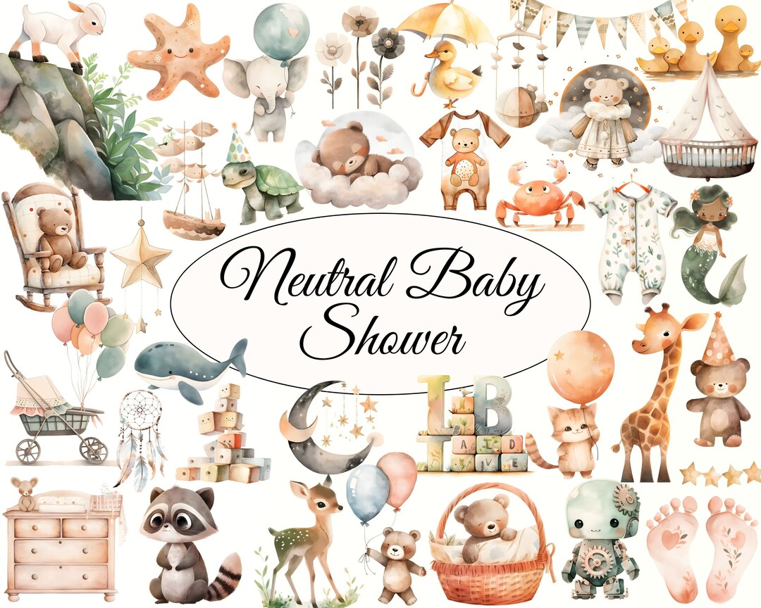 Gender Neutral Baby Shower Clipart, Teddy Bear Clipart, Nursery Clipart ...