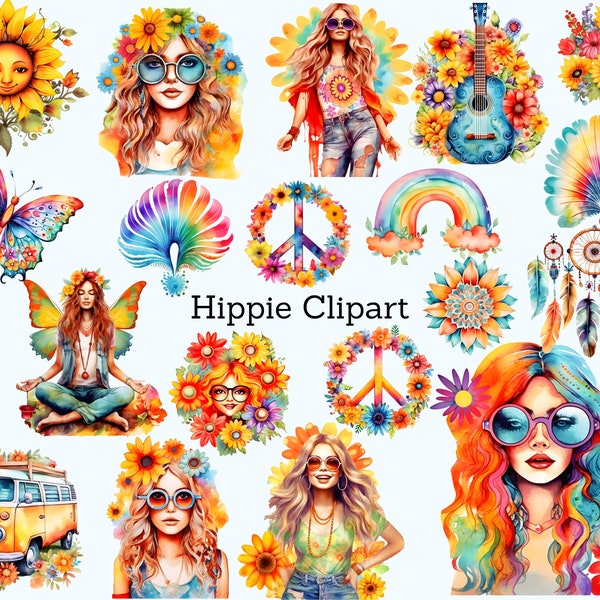 Hippie Clipart, Hippie Designs, Retro Clipart, Groovy Png Clipart, Vibrant Summer Graphics, Hippie soul Png, Hippie Sublimation, Digital Art