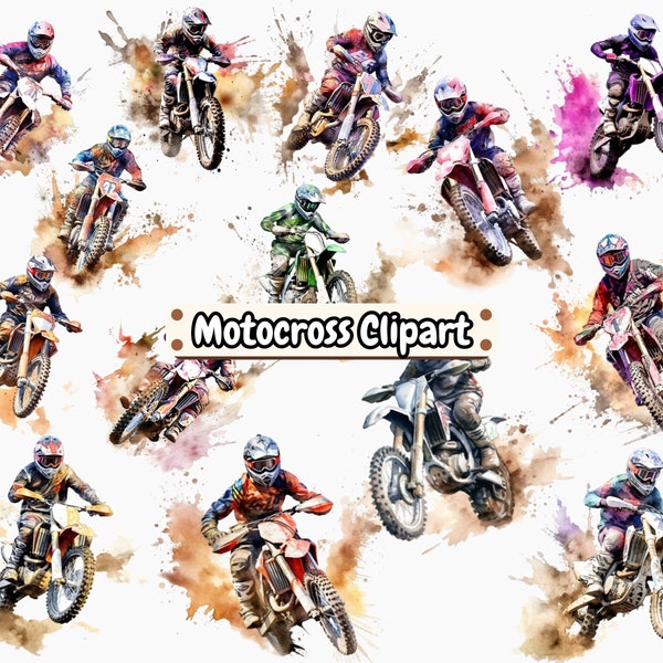 Motocross Clipart - Motorcycle Silhouettes, Watercolor Illustrations, Dirt Bikes, Racing Bikes,Boys Off-Road Motorcycle PNG - Commercial Use