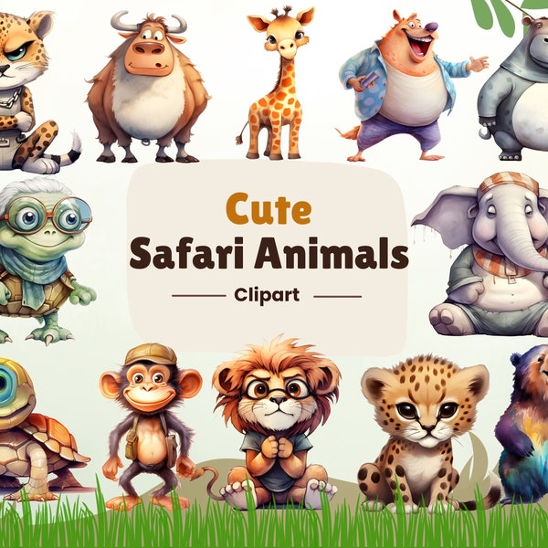 Cute Safari Animals Clipart, Zoo Animals Clipart, Jungle Animal Illustrations, Funny Cartoon Wildlife Animals, Nursery Decor, Commercial Use