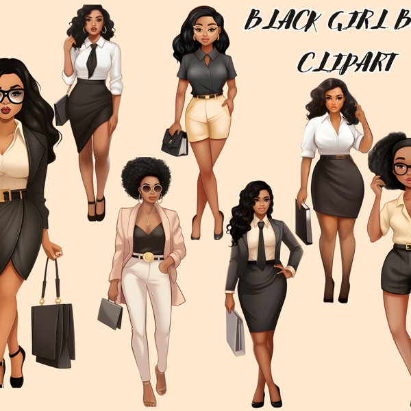 Black Girl Boss Clipart - African American Fashion Clipart Girl, Boss Lady Clipart, Boss Babe PNG, Black Women Clipart, Boss Girl Silhouette