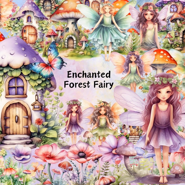 Enchanted Forest Fairy Clipart, Fairy Garden Graphics, Nursery Clipart, Magical Fairies, Cute Fairy Images, Junk Journal, Commercial Use PNG