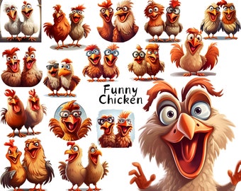 Funny Chicken Clipart, Cute Chicken Clipart, Funny Animal Clipart, Cute Animals PNG, Dancing Chicken PNG, Instant Download, Commercial Use