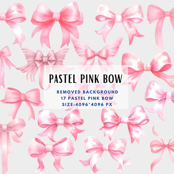 Watercolor Pastel Pink Bows Clipart PNG - Pastel Ribbon Bow, Silk Bow, Bow frames clipart, Girly Clipart, Cute pink bows -Commercial Use PNG