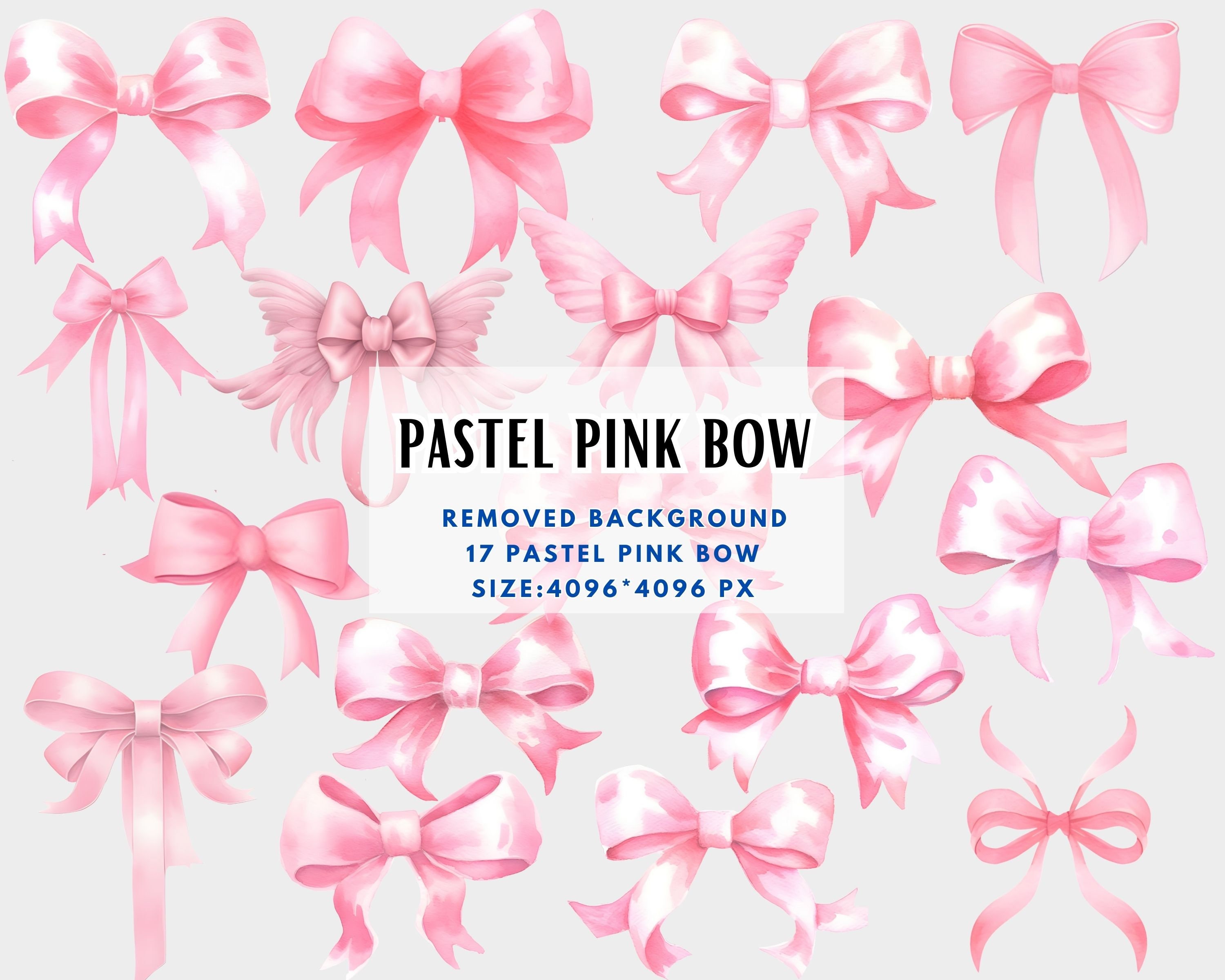 Watercolor Pastel Pink Bows Clipart PNG Pastel Ribbon Bow, Silk Bow, Bow  Frames Clipart, Girly Clipart, Cute Pink Bows commercial Use PNG 