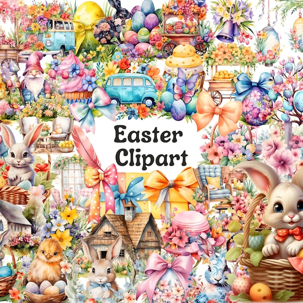Easter Watercolor Clipart, 800+ Easter Designs, Easter Bunny Sublimation, Vibrant Floral Easter, Spring Illustrations, Digital Easter Eggs