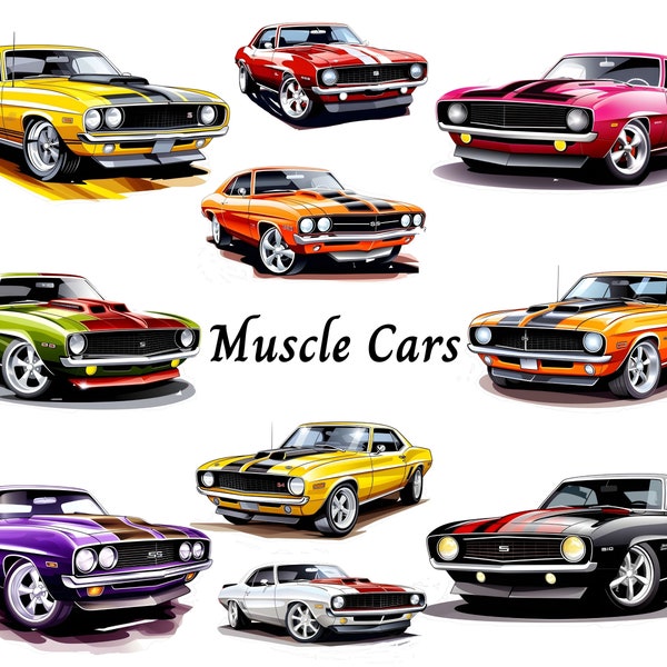 Muscle Car Clipart - Race Car Clipart PNG | Sports Car Clipart | Vehicle Clipart |Car Enthusiast Art | Classic Car Printable | Retro Car PNG