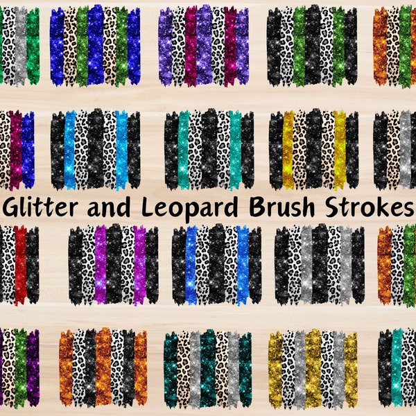 Glitter and Leopard Brush Strokes, Animal Print Paint Stokes, Shimmer Sparkle Digital Brushstrokes, Tumbler Wrap Sublimation, Commercial Use