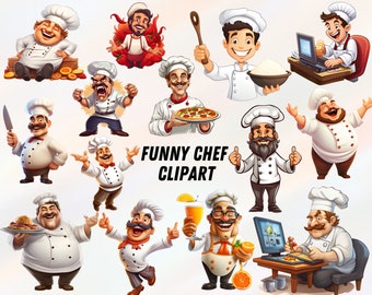 Funny Chef Clipart, Cooking Clipart, Cartoon Chef, Cooking Tools Png, Baking Illustrations, Restaurant Clipart, Commercial Use, Scrapbooking