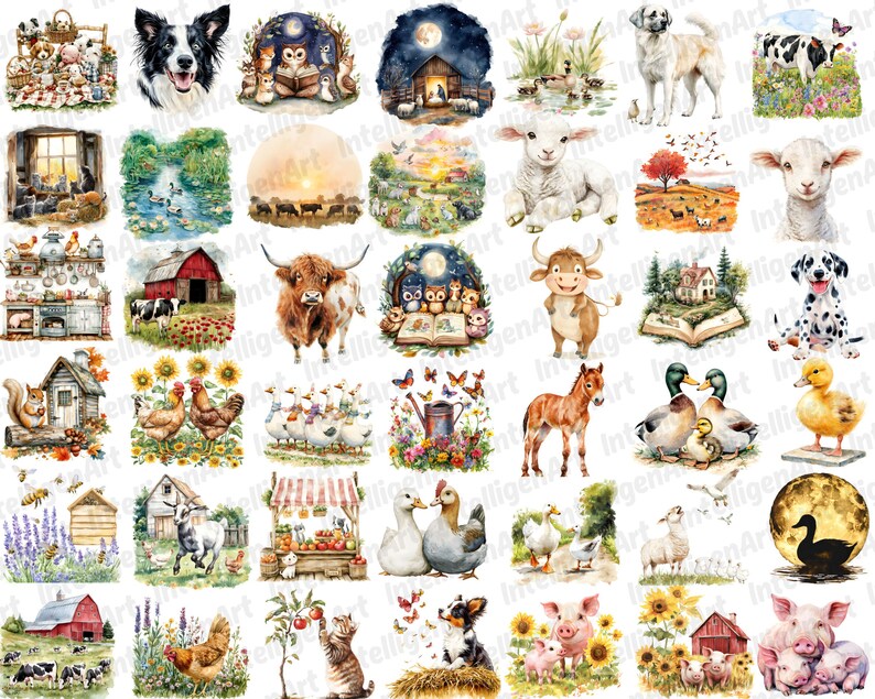 Farm Animals Clipart Bundle, Cute Baby Animals, Nursery Farm Animal Art