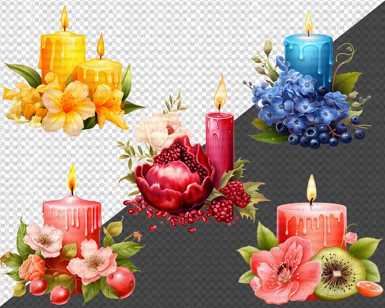 Floral Candle Clipart, Flower Candle Images, Autumn Candle Decor