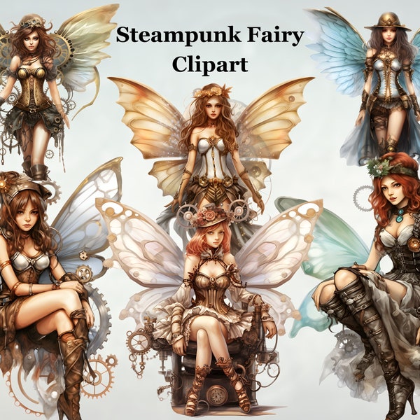 Steampunk Fairy Clipart, Steampunk Style, Mechanical Fairies, Vintage Retro Fairy Sublimation, Steampunk Girls Clipart, Commercial Use Png