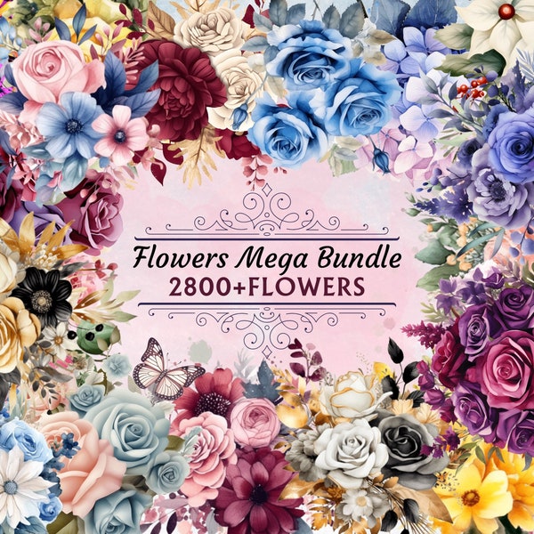 Flowers Mega Bundle Clipart, 2800+ Floral Elements, Watercolor Flower Clipart, Floral Bouquets PNG, Instant Download, Commercial Use PNG