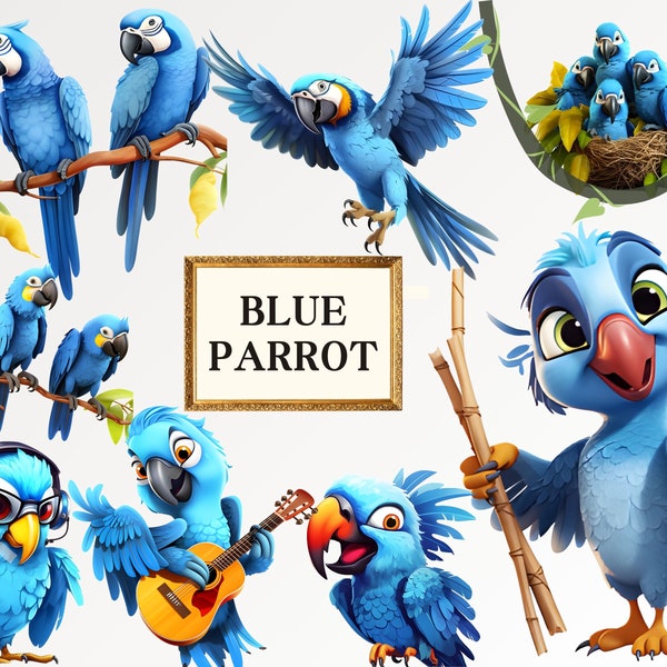 Parrot Clipart, Blue Bird Clipart, Vibrant Watercolor Parrot, Funny Bird Clipart, Exotic Parrot Designs, Commercial Use, Instant Download