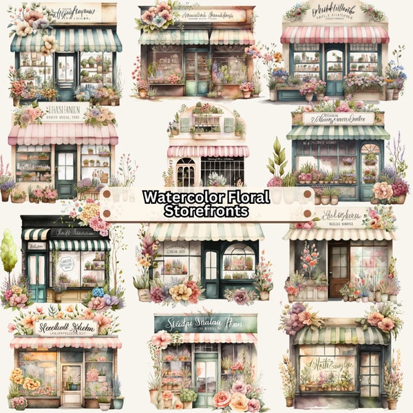 Watercolor Floral Storefronts Clipart flower Storefront Boutique and Florist PNG Format Instant Download for Commercial Use