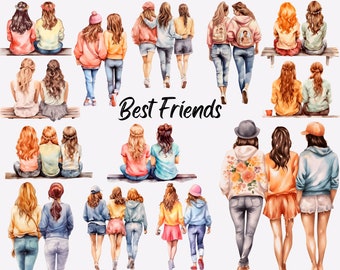 Best Friends Clipart, Friendship Clipart, Sisters Clipart, Woman Clipart, Friends Sublimation, BFF Card Making, Instant Digital Download