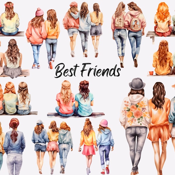 Best Friends Clipart, Friendship Clipart, Sisters Clipart, Woman Clipart, Friends Sublimation, BFF Card Making, Instant Digital Download