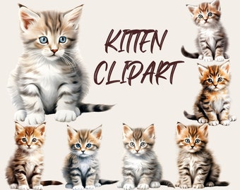 Kitten Clipart - Baby Cat Clipart, Cute Cat Clip Art, Watercolor Cat Clipart, Cute Animal Clipart, Nursery Decor, Animal Graphics, Cat PNG