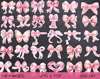 Pink Bow Fussy Cuts, Pastel Ribbon Bow, Silk Bow, Bow Frames, Girly Clipart, Cute Pink Bows, Junk Journaling, Card Making, Scrapbooking