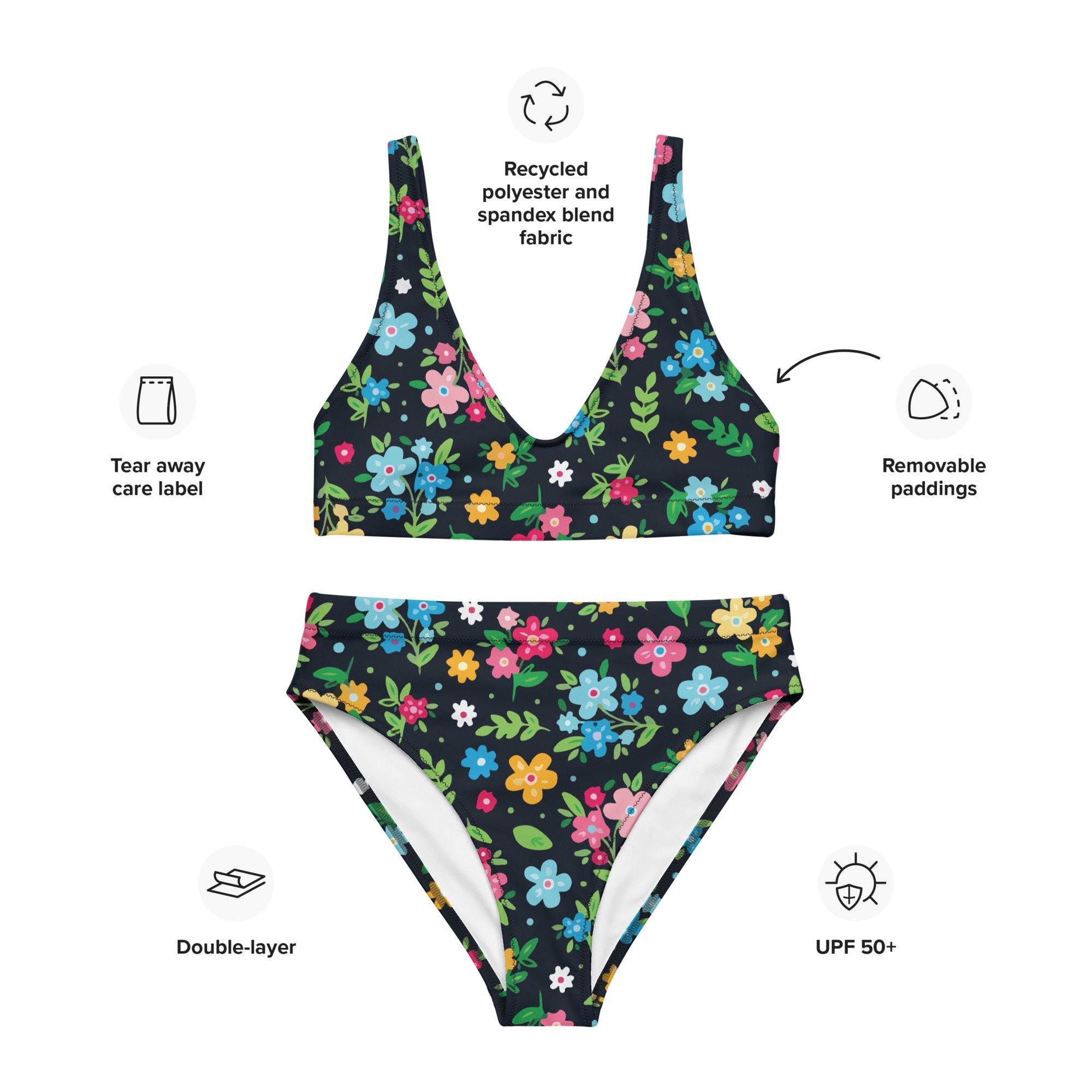 Floral High Waisted Bikini Floral Bikini Top Bathing Women Etsy Canada