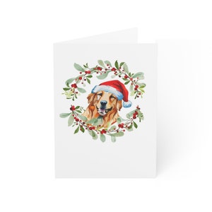 Weihnachtsgrußkarten, Golden Retriever Karte, Tier Weihnachtskarte, Hund Weihnachtskarte, Golden Retriever, Weihnachtsmütze Karte, Aquarell Karten