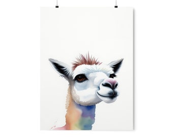 Llama Portrait Premium Matte Poster, Watercolor Llama, Llama Painting, Dorm Decor, Farmhouse Decor, Llama Lover, Cute Llama Print, Llamas