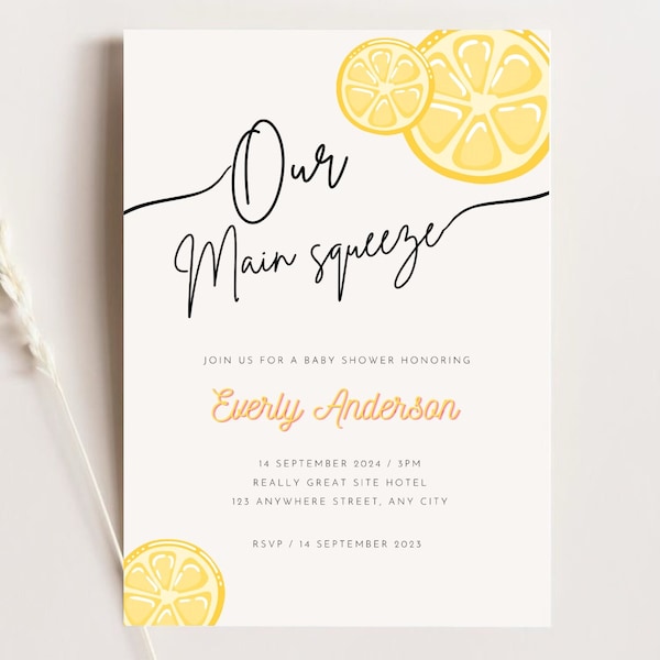 Our main squeeze baby shower invite, baby shower invitation, digital invite, customizable invite