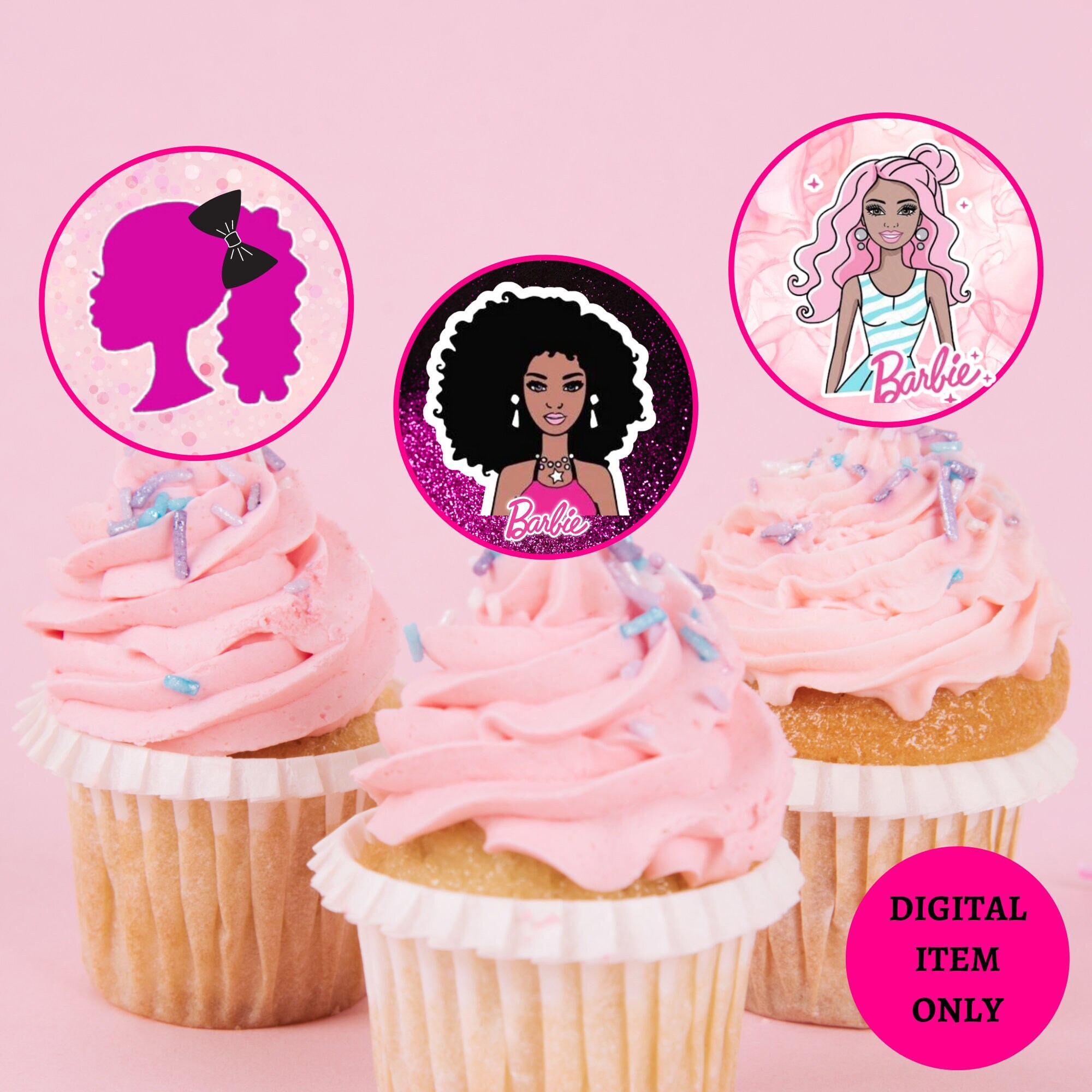 30 x Barbie Head Edible Cupcake PRE-CUT Toppers Birthday Party Decoration