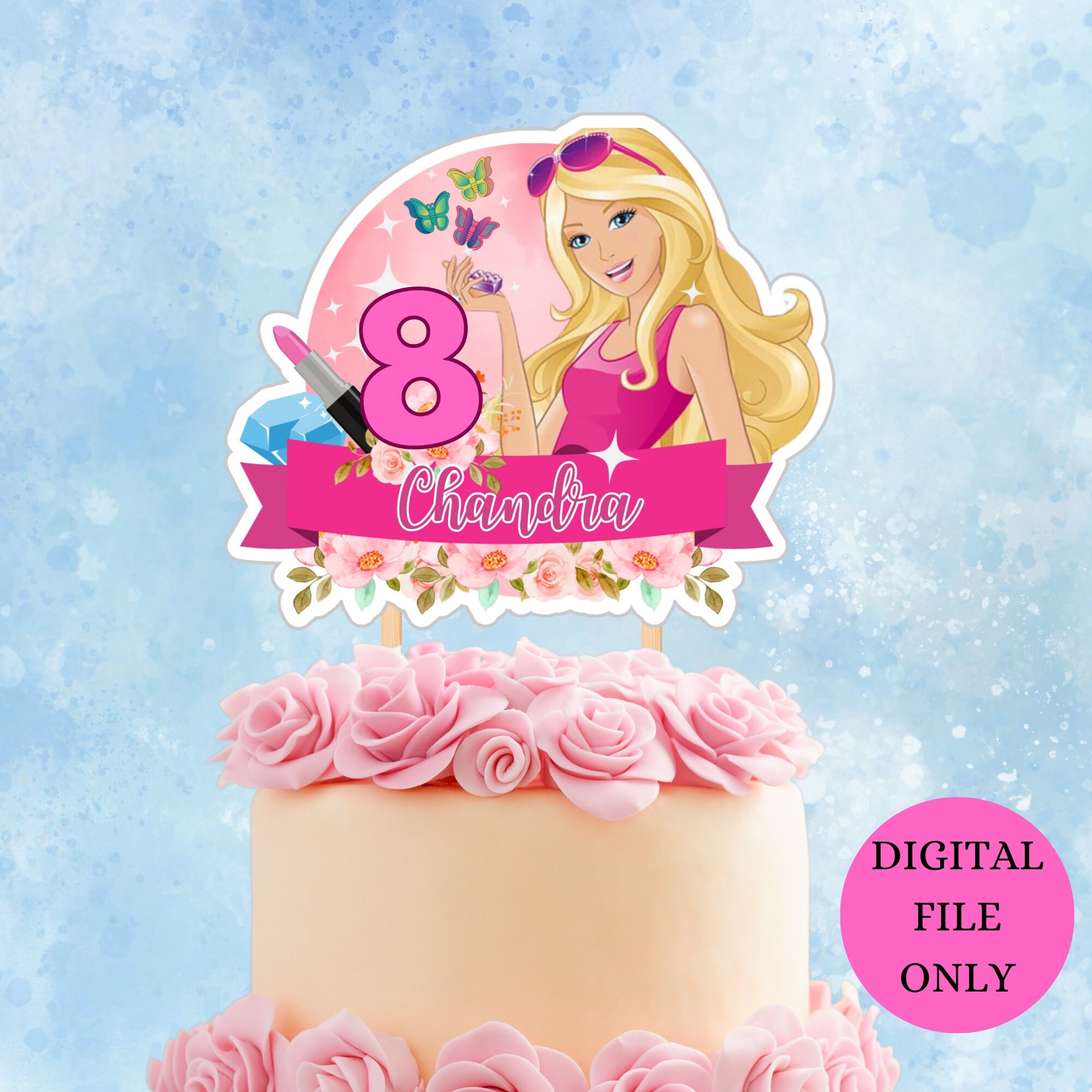 Barbie Princess and the Popstar round edible party cake topper cake image