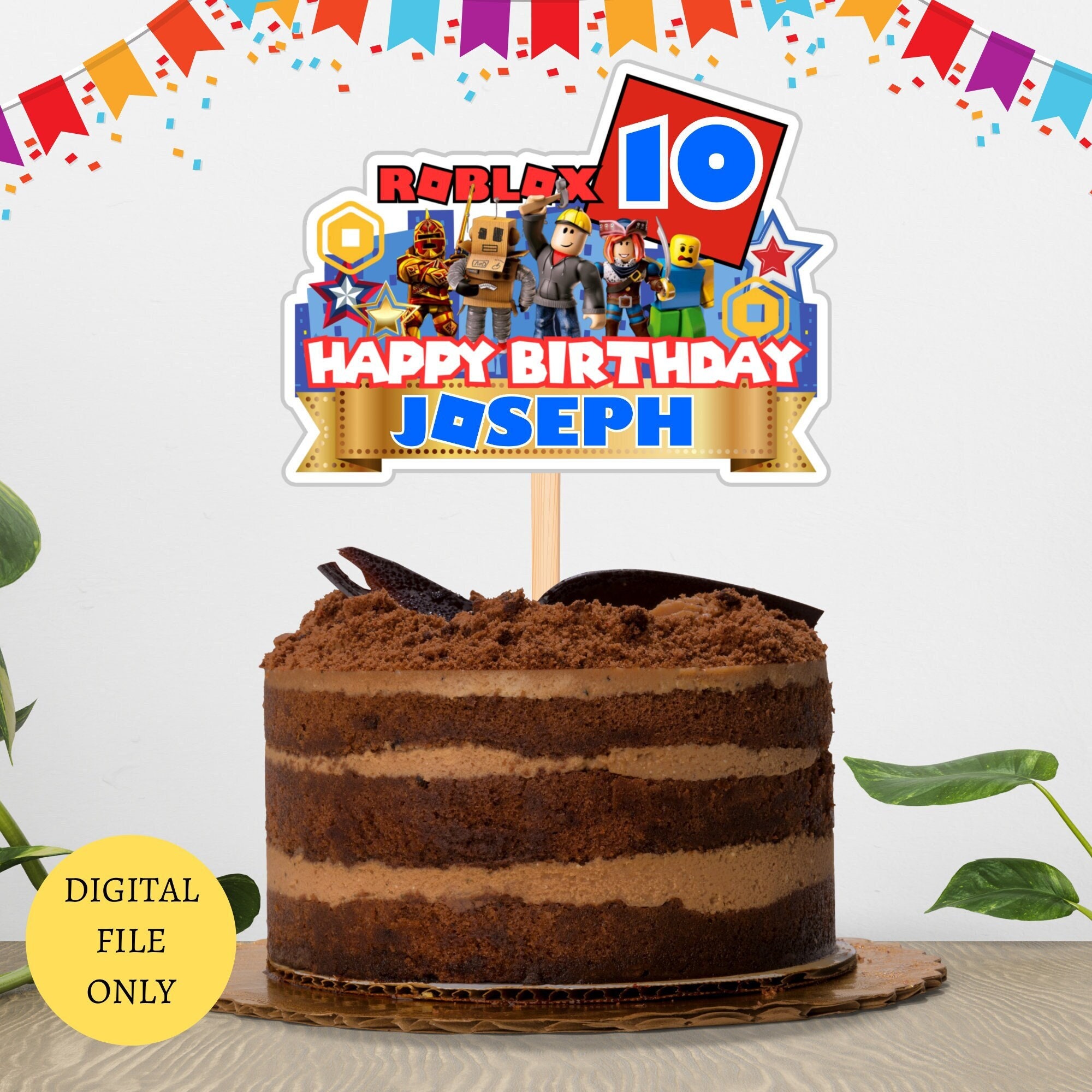 Roblox inspired edible handmade logo plaque / badge birthday cake topper