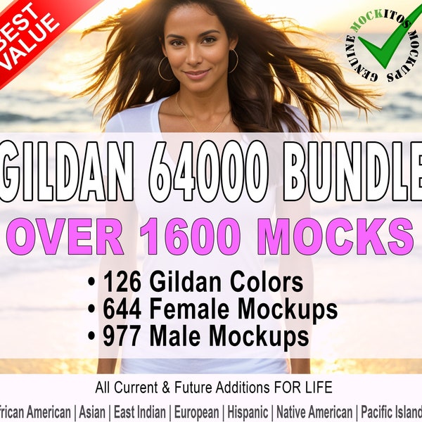 Gildan 64000 T-Shirt Mockup Bundle All Colors Large Variety of Models