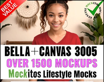 Bella+Canvas 3005, 3005CVC V-Neck T-Shirt Mockup Bundle, Bella Mock Ups, Large Diversity of Models, Shadow Layers