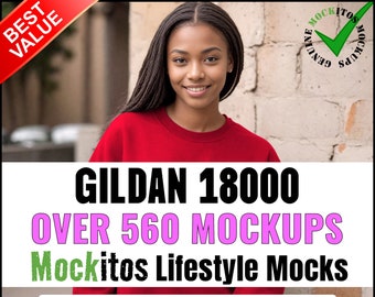 Pacote de mockups de moletom Gildan 18000, diversos modelos (download digital)