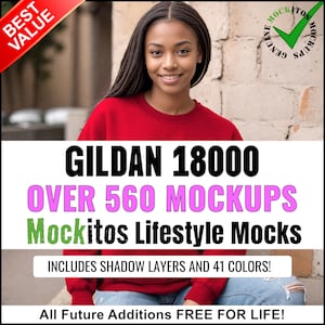 Gildan 18000 Bundle, mockup di felpe, mockup Gildan, bundle di mockup, manica lunga, ampia varietà di modelli, livelli di ombre