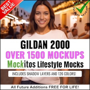 Gildan 2000、2000L スタイル T シャツ モックアップ バンドル、全色、T シャツ モックアップ、Gildan モックアップ、多様なモデル、シャドウ レイヤー