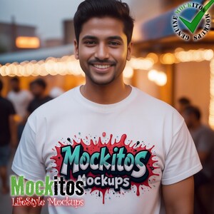Gildan 2000 White Adult T-Shirt Mens T-Shirt Mockup Young Adult East Indian Male