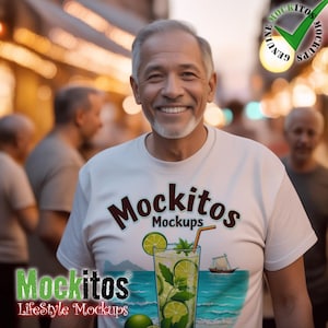 Gildan 2000 White Adult T-Shirt Mens T-Shirt Mockup Senior Hispanic Male