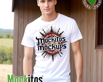 Gildan 5000 Style Mockup Unisex Heavy Cotton T-Shirt White Tee Shirt Model Smart Object