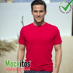 Gildan 64000 Red Softstyle T-Shirt Mens T-Shirt Mockup