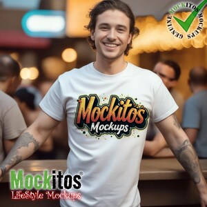 Gildan 2000 White Adult T-Shirt Mens T-Shirt Mockup Young Adult European Male