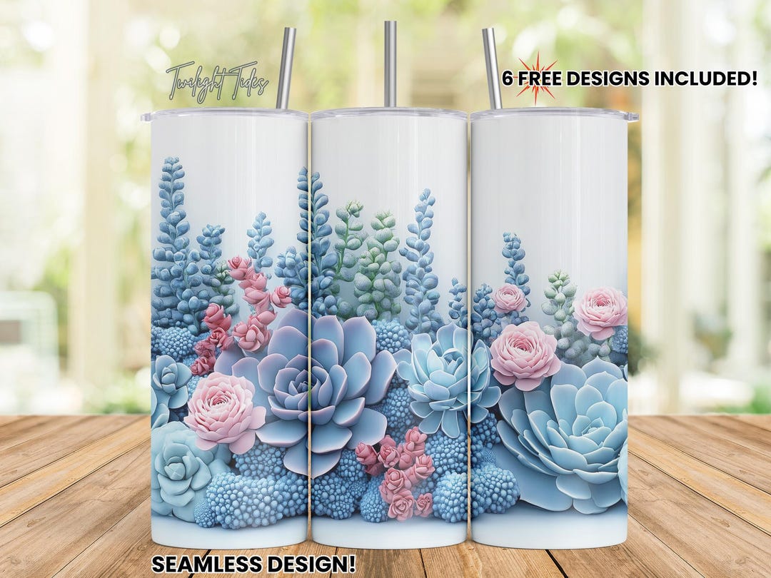 Cactus Succulent 20 Oz Skinny Tumbler Sublimation Design, Blue Cacti ...