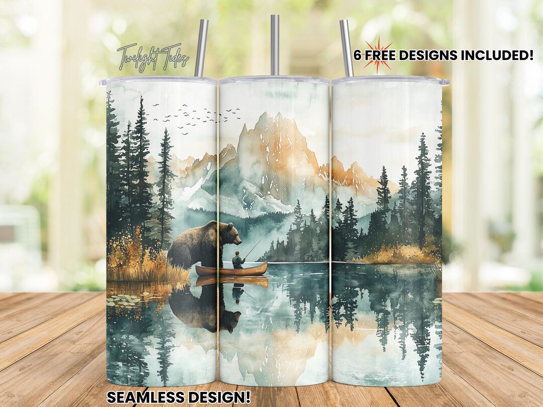 Alaska Fishing Lake Grizzly Bear 20 Oz Skinny Tumbler Sublimation ...