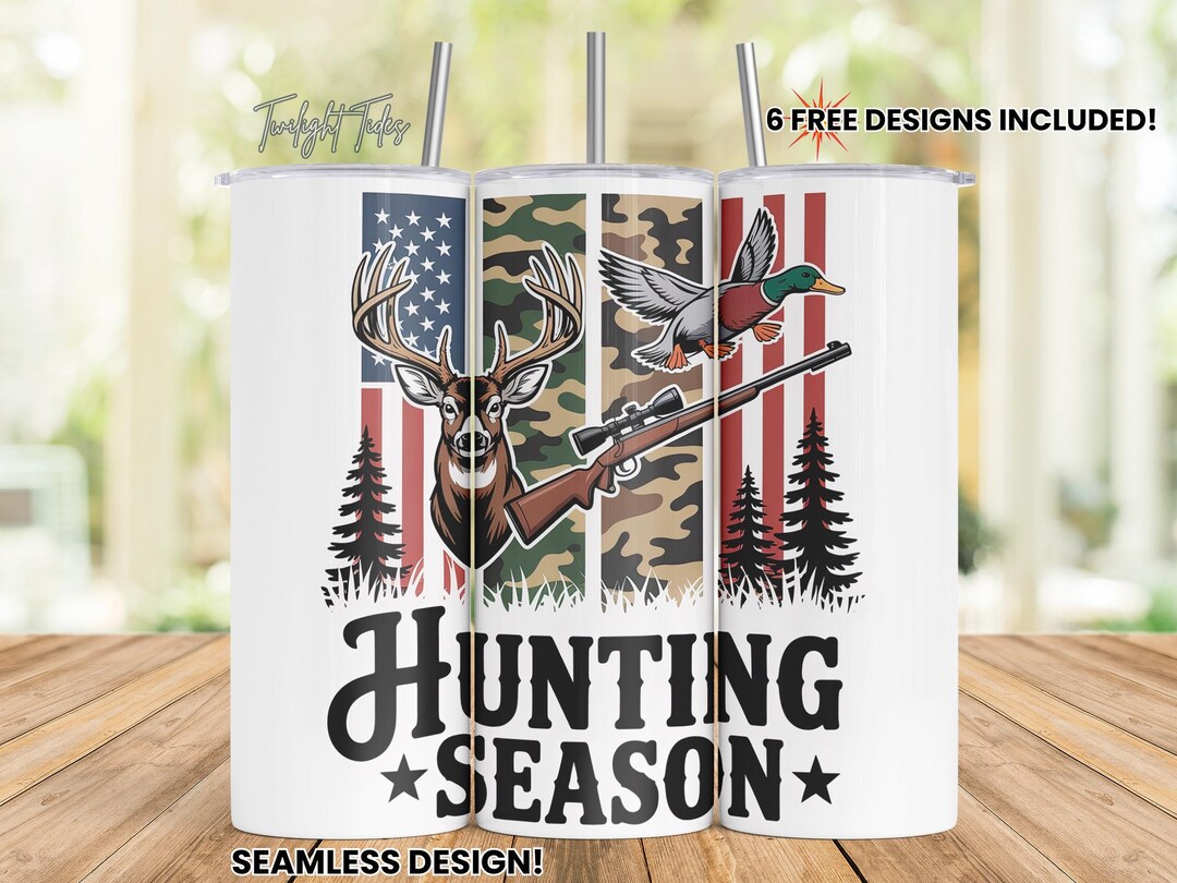 Hunting Season Deer Hunter 20 Oz Skinny Tumbler Sublimation Design ...